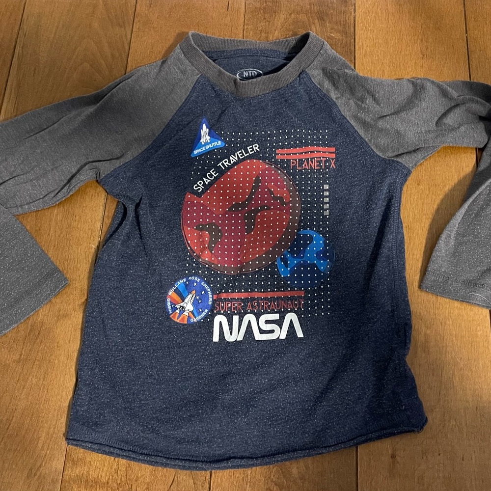 Space Traveler Kids Long Sleeve Tee - Blue and Gray